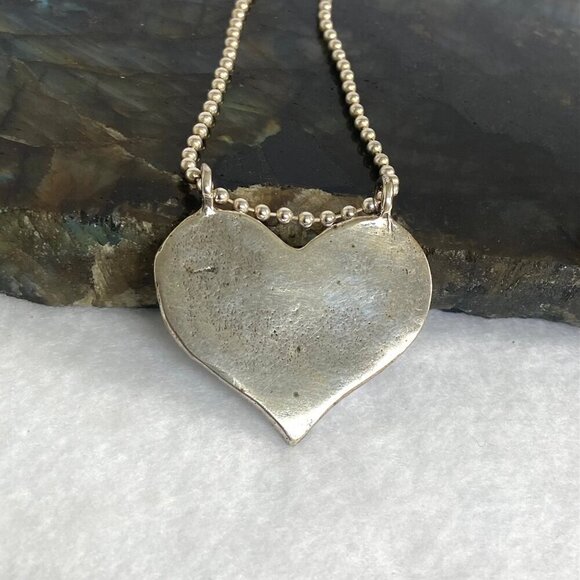 Sterling Silver 925 Hammered Heart Stamped “Fool 4 ♥︎” Love Pendant Necklace 18" - Picture 7 of 16